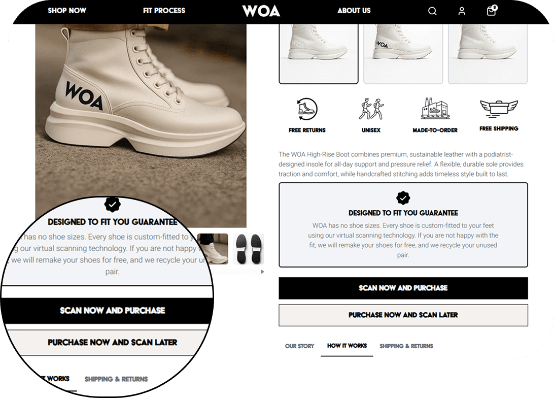 Product page with scan now button