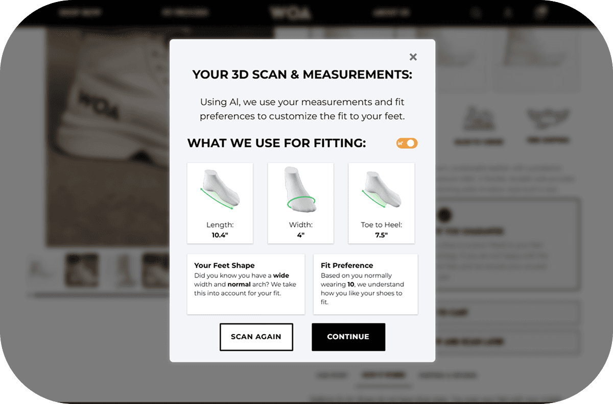 Measurement results modal